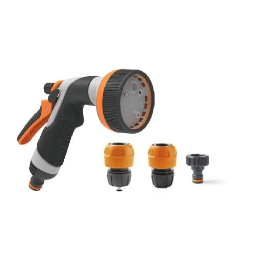 G.F. Srl GF80006926 Easy KIT Watering Gun 8 Jets with Fittings, Gray, Orange