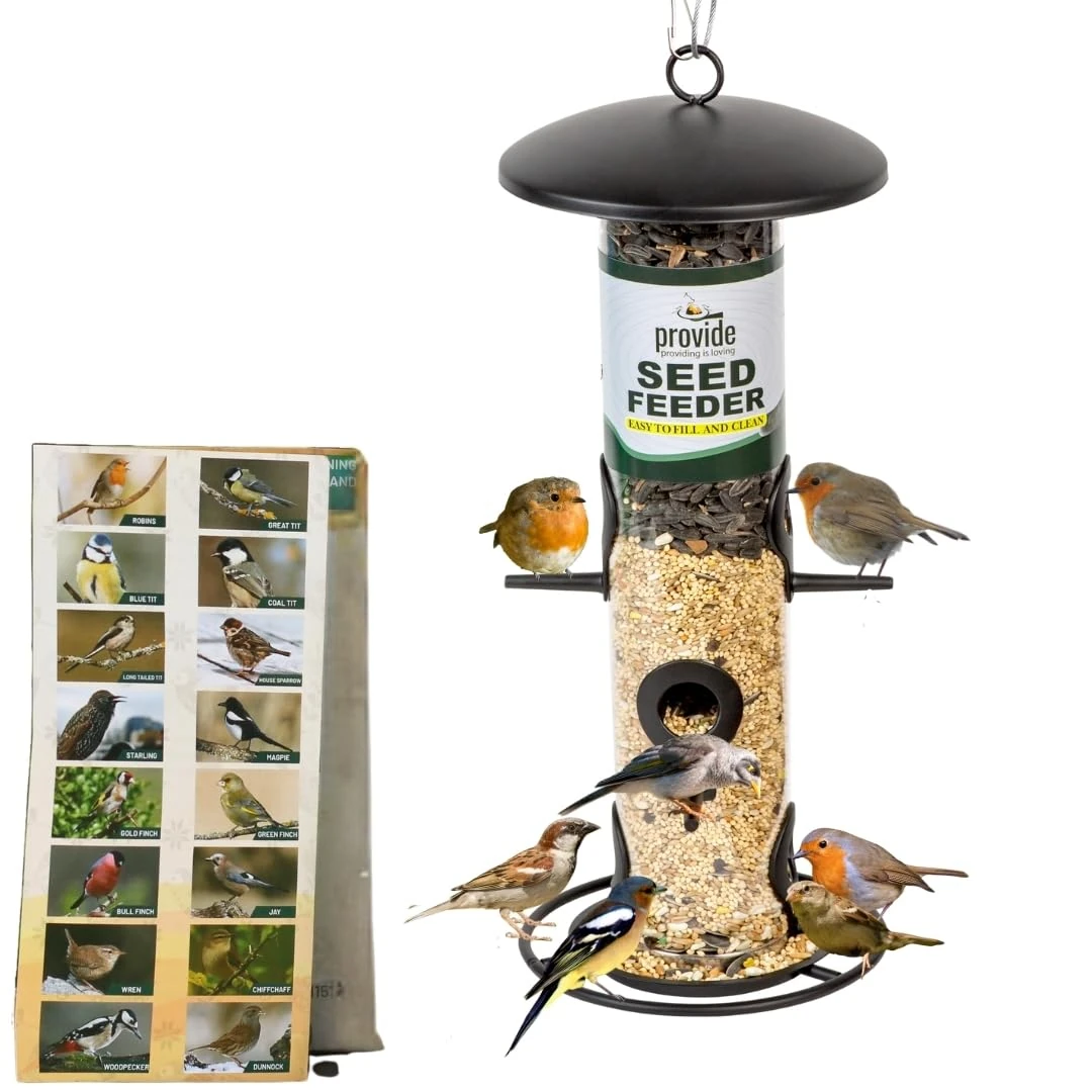 PROVIDE Large 6 port metal bird feeder, Easy Clean Bird Seed Feeder, bird feeders for small birds, Easy Open wild Bird Feeders. Hanging Bird Feeder for seeds