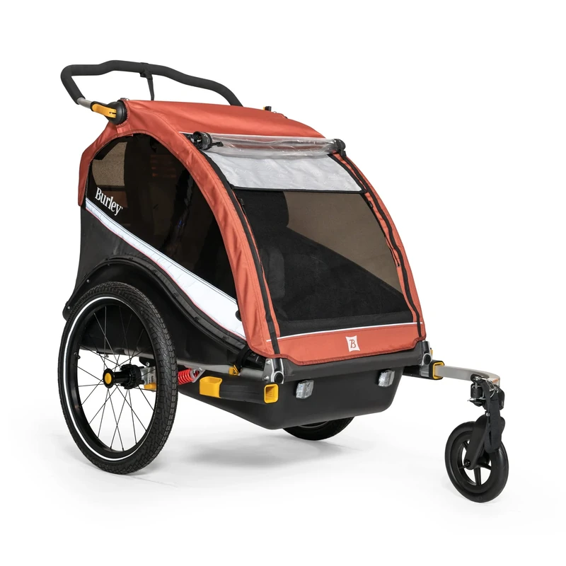 Burley Cub X Kids Bike Trailer & Stroller, Sandstone Red/Charcoal Grey/White, Double