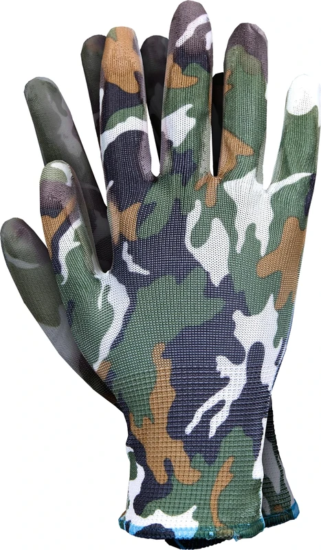 Ogrifox OX-POLICAMO Polyester Gloves Coated with White Polyurethane, Protective Gloves, Work Gloves, Gardening Gloves OX.12.961, Camouflage, Size 9, 240 pairs