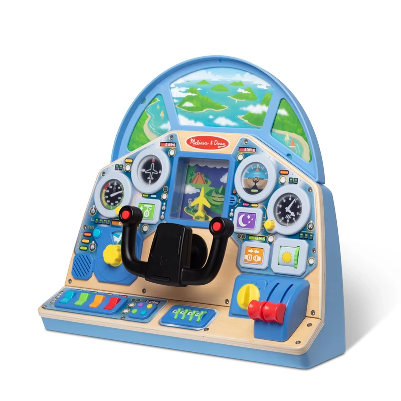 Melissa & Doug Jet Pilot Interactive Dashboard | Wooden Plane Toys for Kids, Pretend Play for Boys & Girls | Age 3+ - FSC Certified