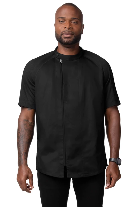 Chef Works Men's Varkala Chef Coat, Black, M