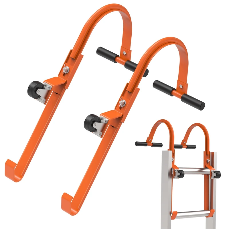 Ladder Roof Hook 2 Pack with Wheel Heavy Duty Steel Ladder Stabilizer, Wheel Rubber Grip T-Bar for Damage Prevention, for Roof Fast and Easy Setup to Access Steep Roof,Able to Bear 500 Pounds (1)
