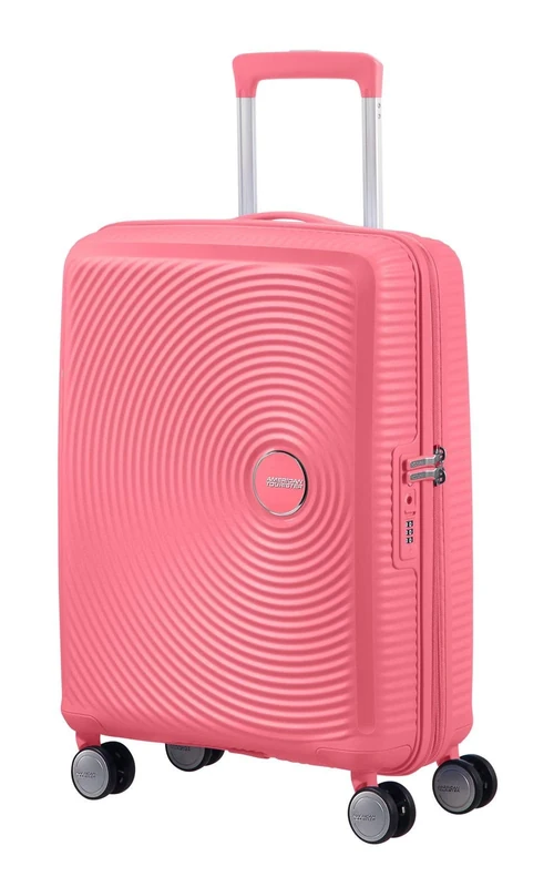 American Tourister Soundbox - Hand Luggage Suitcase 55 x 40 x 20/23 cm - Hard Shell Trolley Suitable for EasyJet - Expandable, Light, 4 Wheels & TSA Lock - 35.5/41 L - Pink (Sun Kissed Coral)