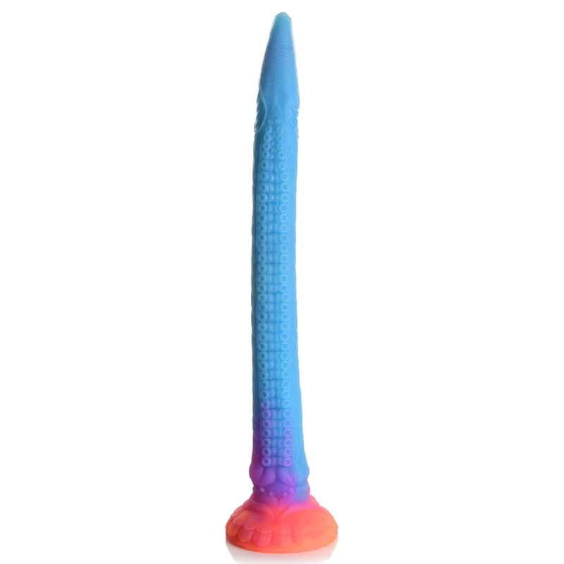 CREATURE COCKS Makara Glow-in-The-Dark Silicone Snake Dildo for Men, Women, & Couples. Premium Silicone Strong Suction Base Glow in The Dark Dildo. 1 Piece, Blue.