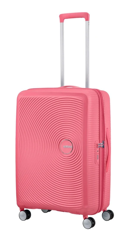 American Tourister Soundbox - Hard Shell Suitcase 67 cm Medium - Trolley Case with 4 Wheels, TSA Lock, Expandable & Light - 71.5/81 L - Sun Kissed Coral