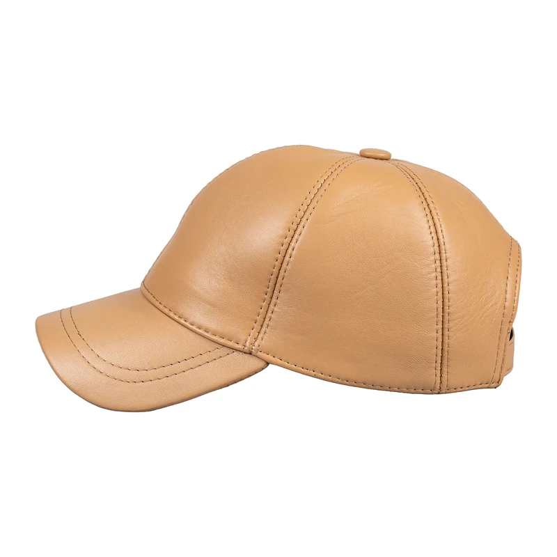 HATSQUARE Genuine Leather Unisex Baseball Cap – Adjustable, Soft-Feel, Classic Style for Men & Women (Dark Beige)