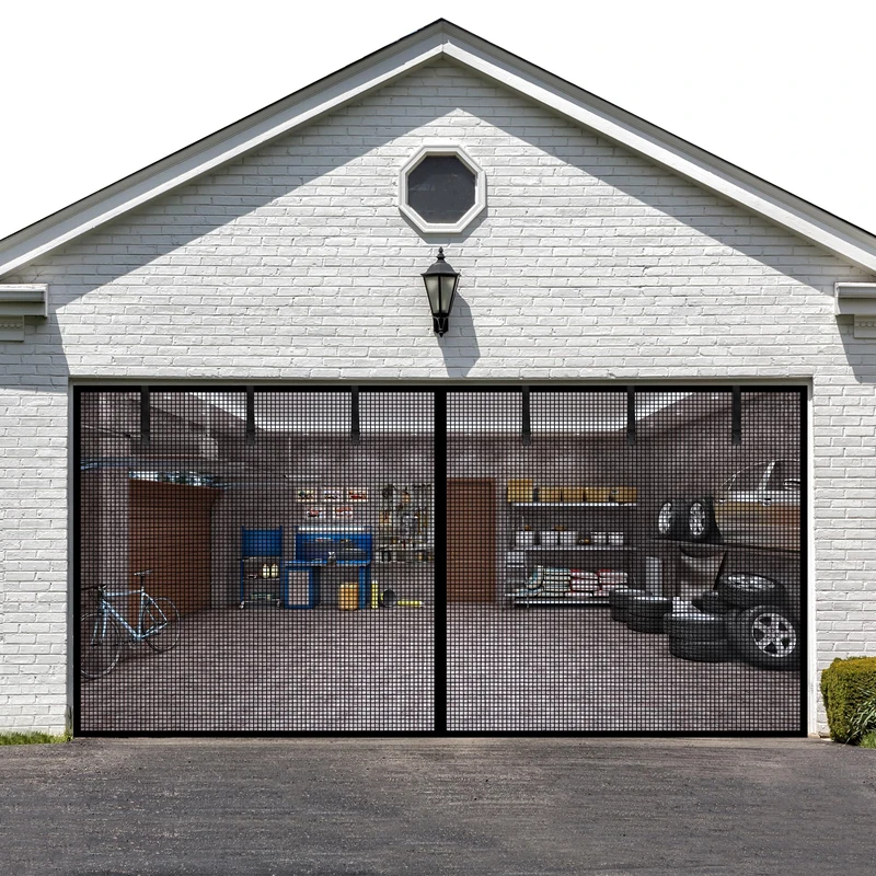 LIAMST Garage Door Screen for 12x8FT, 1Car Garage Doors- Reinforced Fiberglass Door Screen,Stronger High Energy Magnets ， Magnetic Screen Door