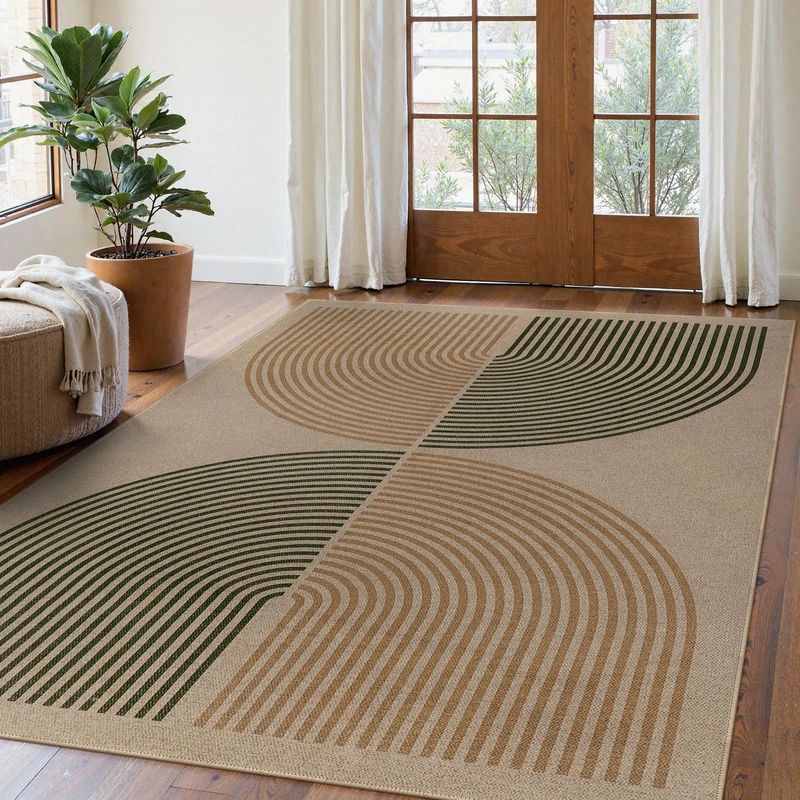Lahome Modern Rainbow Easy Jute Rug, Washable 5x7 Area Rugs for Living Room Black Farmhouse Dining Room Rug, Contemporary Natural Throw Mat Non Slip Floor Carpet for Office RV Patio