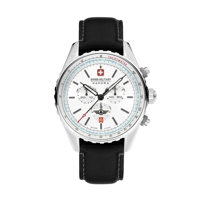Swiss Military Hanowa SMWGC0000302 Afterburn Chrono Men's Watch with Genuine Leather Strap Sapphire Glass, Black, Strap.
