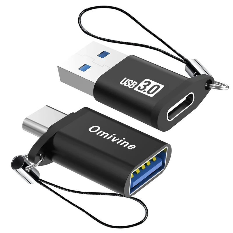 Omivine USB C to USB 3.0 Adapter & USB to USB C Adapter 2 Pack, USB 3.0 OTG Adapter Lanyard, 5Gbps Data Sync Adapter Charger Converter Smartphone/Laptop/Car/Power Bank/Hubs/Headphone/Mic, etc