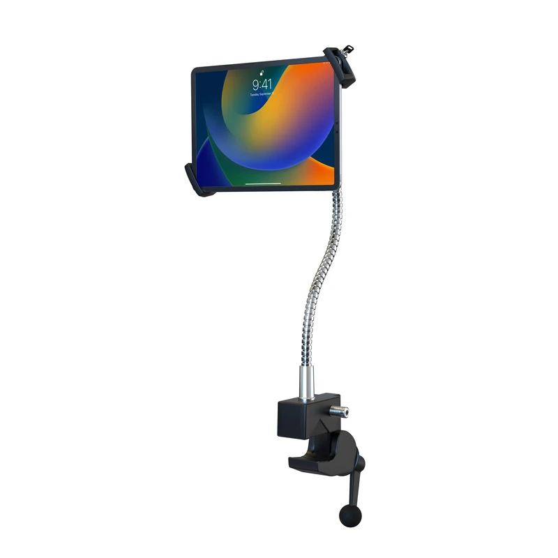 Tablet Gooseneck Desk Clamp Mount Holder – CTA Secure Anti-Theft Clamp Mount w/Universal Holder - iPad 10th Gen 10.9” - iPad 7/8 Gen 10.2” - Surface Pro 4 & 7.9 to 12.5” Tablets - Black - (PAD-HGTSB) - Image 1