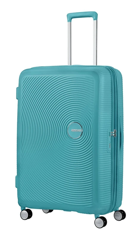 American Tourister Soundbox - Hard Shell Suitcase 77 cm Large - Trolley Case with 4 Wheels, TSA Lock, Expandable & Light - 97/110 L - Turquoise Tonic
