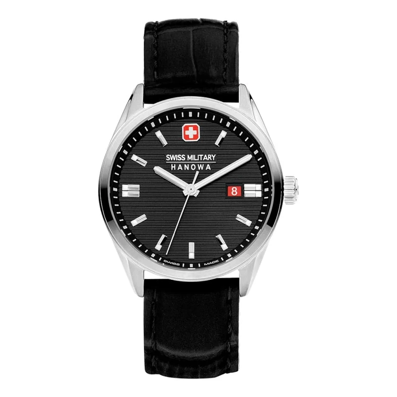 Swiss Military SMWGB2200104 Men's Analogue Quartz Watch with Leather Strap, Black, Strap.