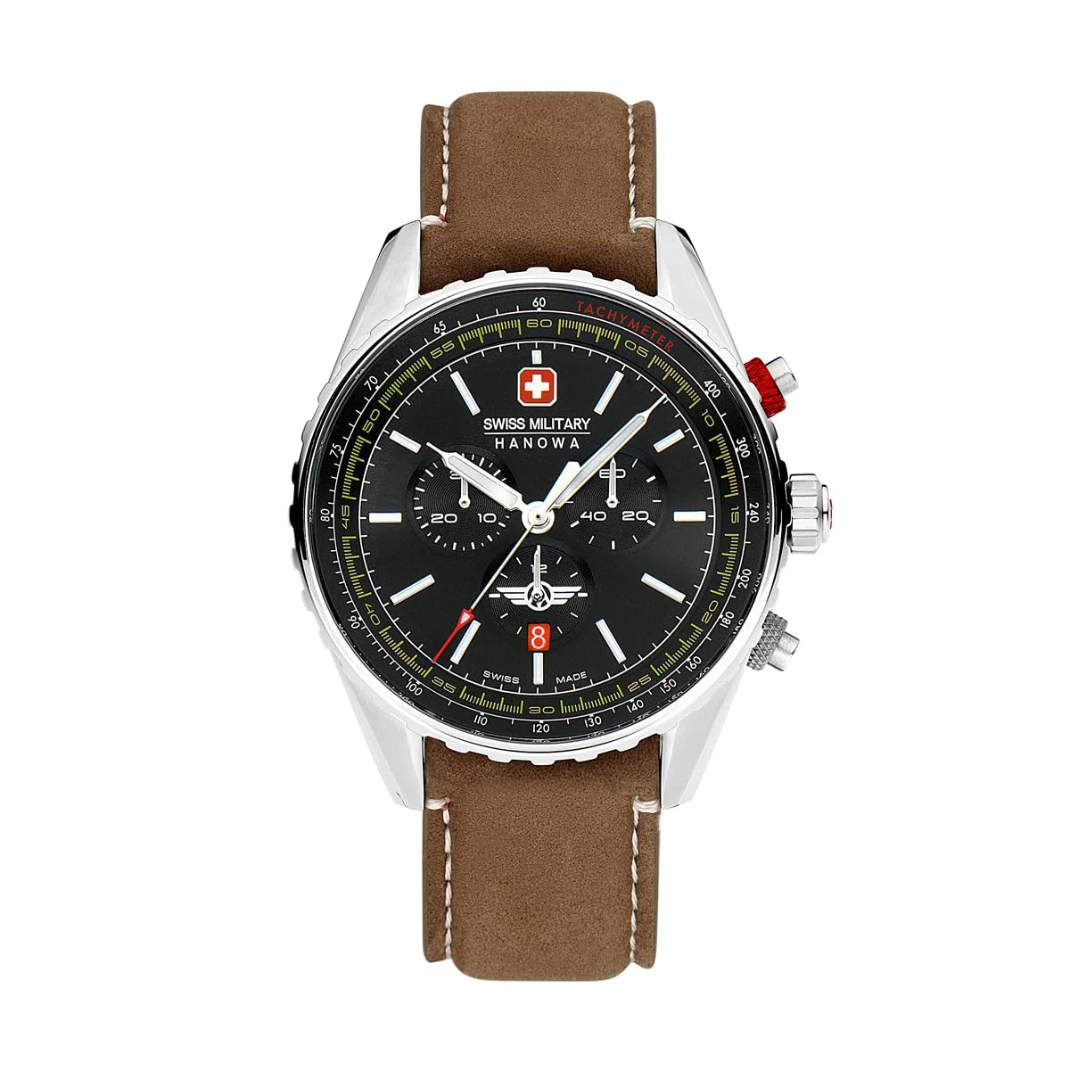 Swiss Military Hanowa SMWGC0000301 Afterburn Chrono Men's Watch with Genuine Leather Strap Sapphire Glass, Brown, Strap.