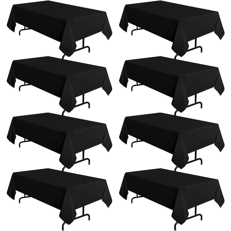 sancua 8 Pack Black Tablecloth 60 x 120 Inch, Rectangle Table Cloth for 8 Feet Tables - Stain and Wrinkle Resistant Washable Polyester Table Cover for Dining Tables, Buffet Parties and Camping
