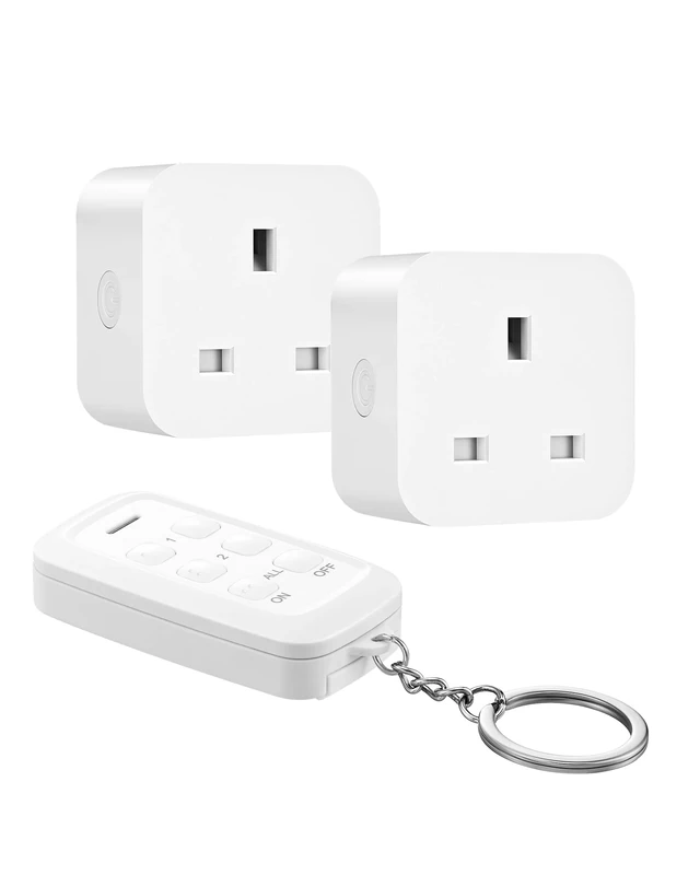 DEWENWILS Remote Control Sockets with 30m/100ft Long Range, Programmable Heavy Duty Wireless Light Switch with keyring, 13A and 3120W, CE and RoHS Listed, 2 Sockets and 1 Remote