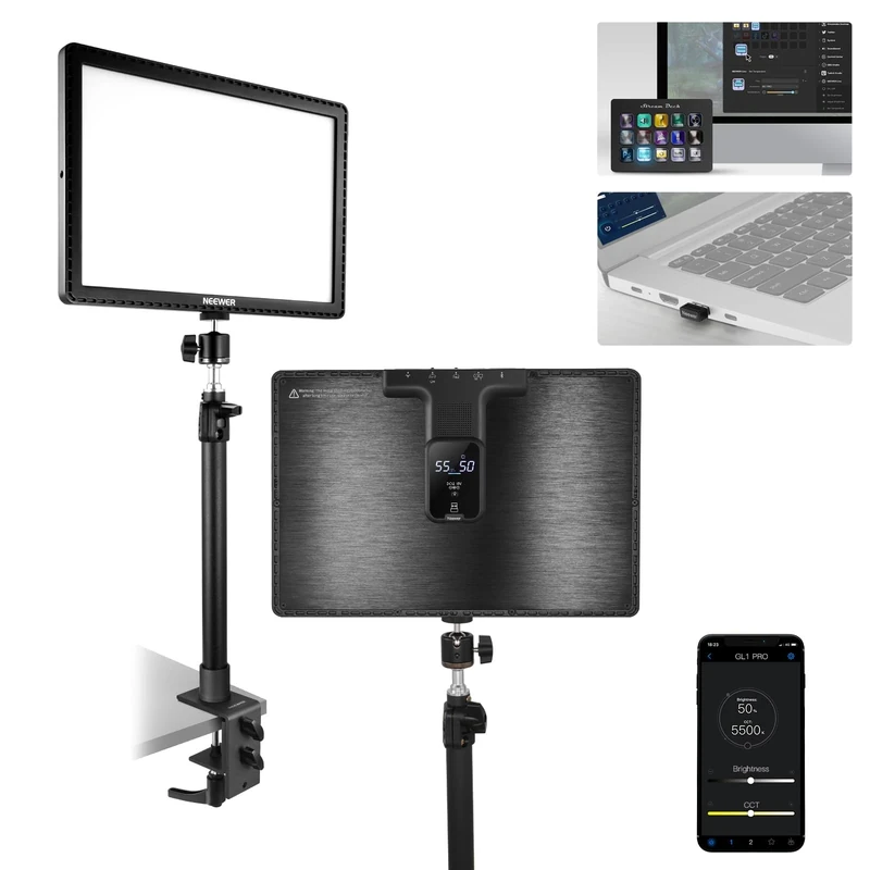 NEEWER GL1 PRO 15.5" Key Light Streaming Light, Video Light with 2.4G PC, Mac Control & iOS Android APP, 2800 Lumens LED Panel Light with Desk Clamp Compatible with Elgato Stream Deck for Gaming Zoom