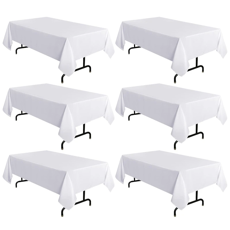 sancua 6 Pack White Tablecloth 60 x 102 Inch, Rectangle Table Cloth for 6 Feet Table - Stain and Wrinkle Resistant Washable Polyester Table Cover for Dining Table, Buffet Parties and Camping