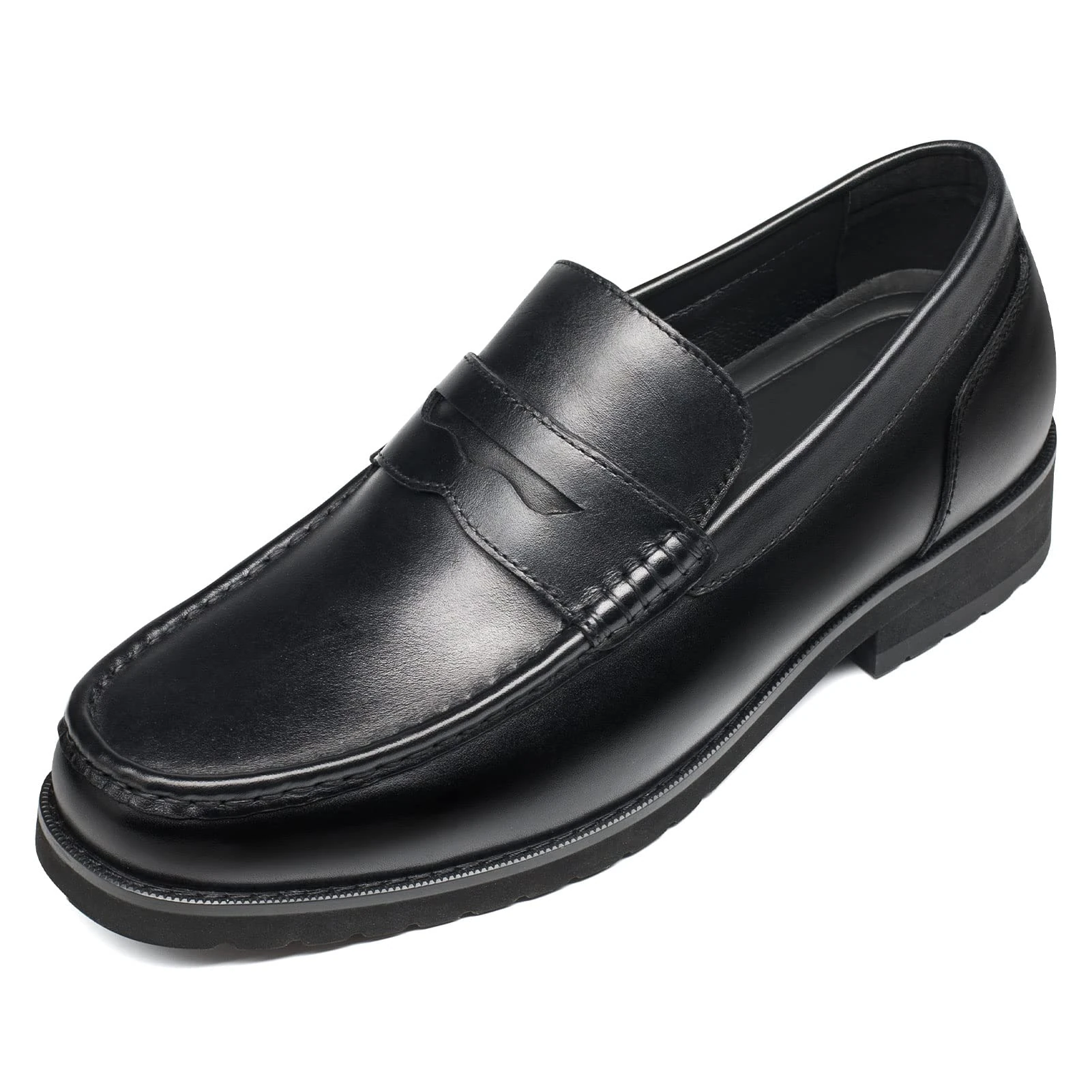 CHAMARIPA Mens Elevator Loafers - High Heel Lifting Shoes - Black Men's Penny Loafers 2.36 Inches, 10.5 UK