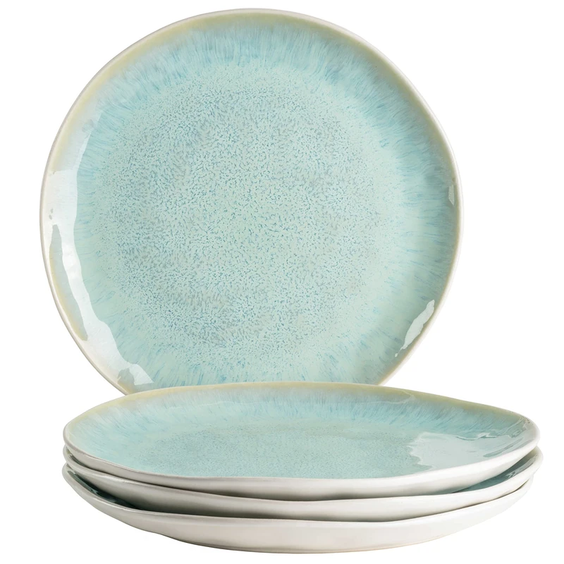 MÄSER Frozen Modern Dinner Plates Set of 4 with Speckled Glaze and Organic Shapes, 4 Large Flat Ceramic Dinner Plates in Exciting Vintage Look, Stoneware, Turquoise - Image 1