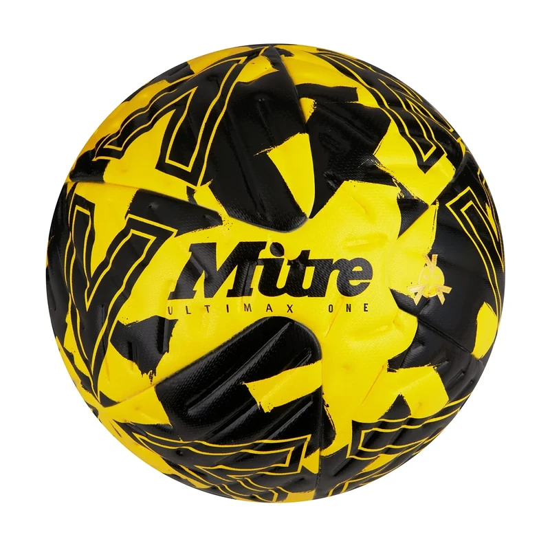 Mitre Ultimax One Football | Hyperflow Grooves | Match Ball, Yellow/Black, 5