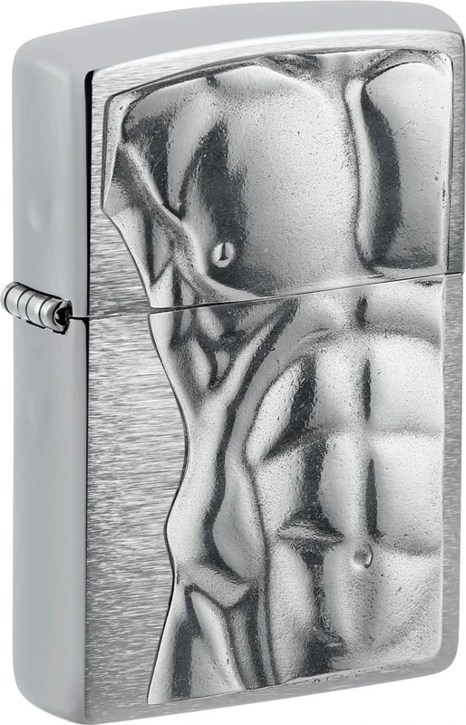 Zippo Windproof Lighter, Man’s Torso 3D Design – Brushed Chrome, Emblem Attached – Refillable, Reusable, Windproof Design – Comes in Gift Box – Made in USA