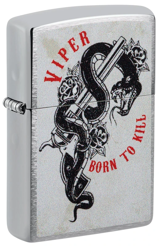 Zippo Lighter: Viper Snake, Born to Kill - Brushed Chrome 48650