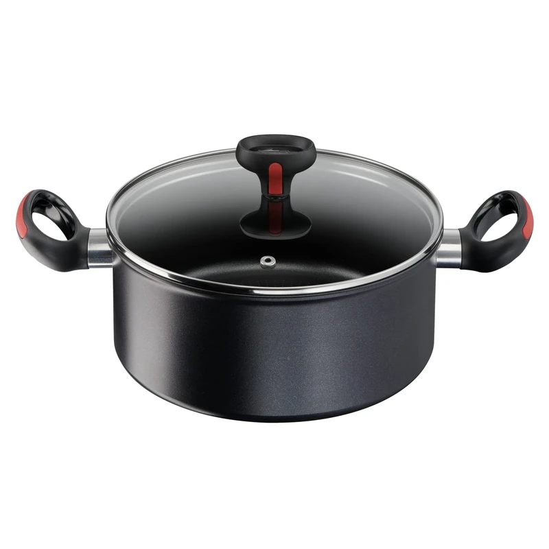Lagostina Linea Rossa Multifunction Induction Casserole with Two Handles with Lid, Aluminium, Black, Diameter 24 cm, Gas and Oven up to 175 °C, Pouring Edge, Non-Slip Silicone Handles