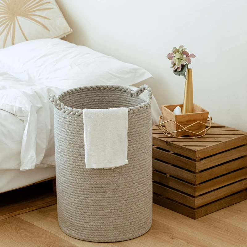 Homlikelan 72L Woven Laundry Basket,Tall Wicker Laundry Basket for Blankets,Clothes,Pillows,Toys,Shoes Large Cotton Laundry Hamper for Bedroom Living Room Bathroom
