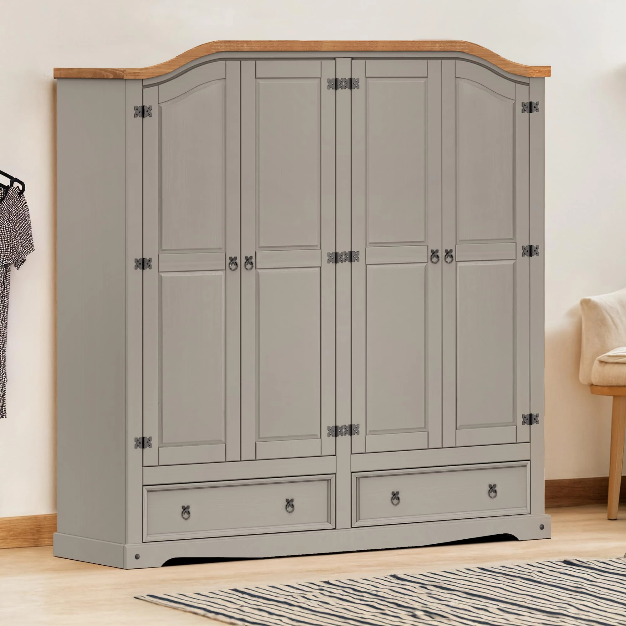 Corona Grey Wax 4 Door 2 Drawer Wardrobe