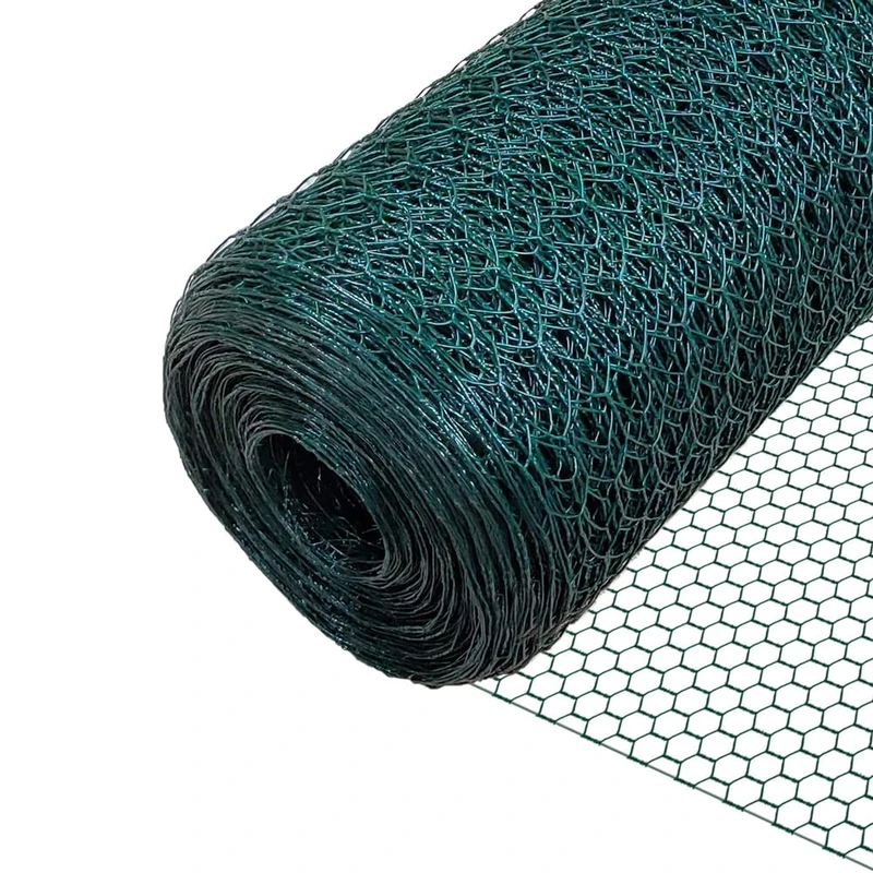 VOUNOT Chicken Wire Mesh Roll, PVC Coated Hexagonal Wire Mesh Fencing, Wire Poultry Netting, 1m x 50m, Hole Size: 25mm, Green