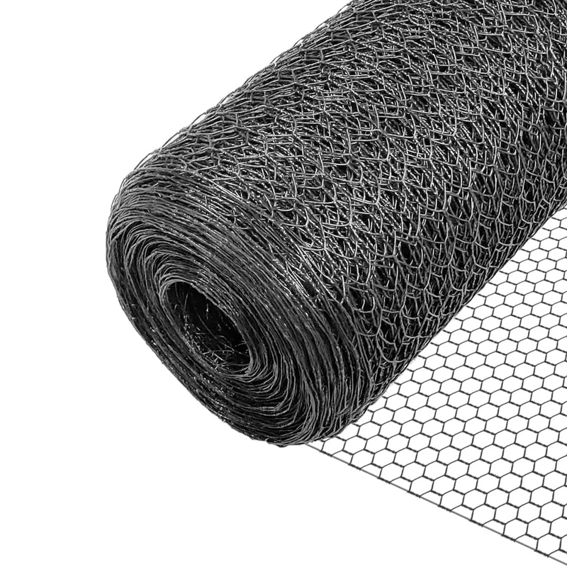 VOUNOT® Chicken Wire Mesh Roll, PVC Coated Hexagonal Wire Mesh Fencing, Wire Poultry Netting, 1m x 50m, Hole Size: 13mm, Grey