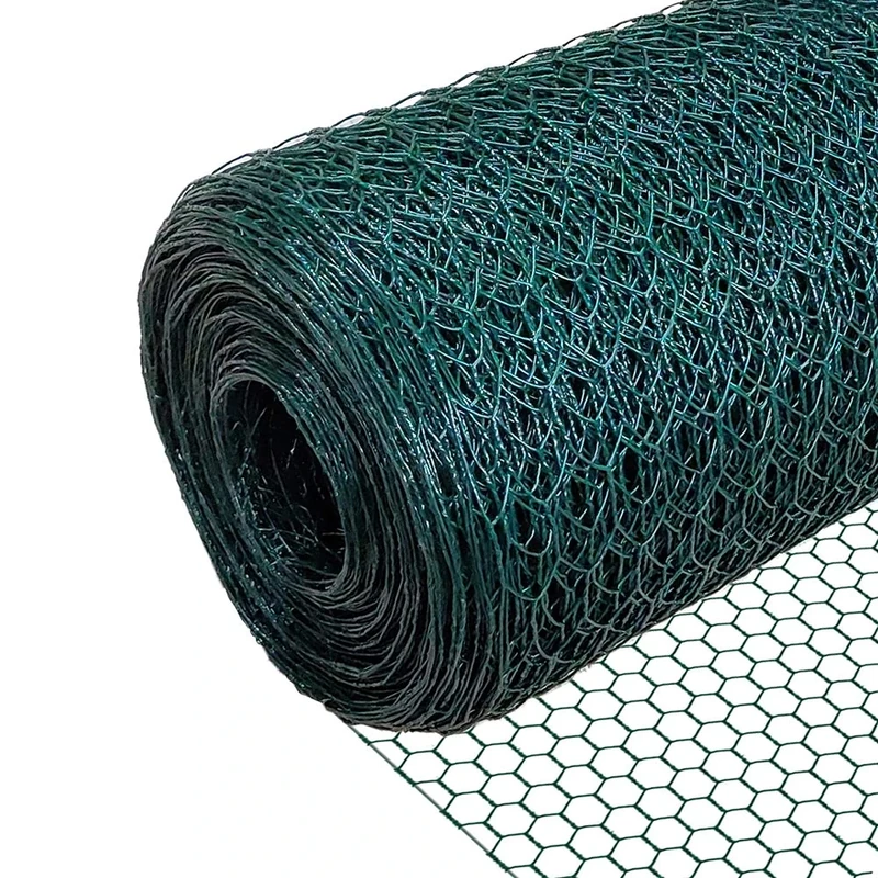 VOUNOT® Chicken Wire Mesh Roll, PVC Coated Hexagonal Wire Mesh Fencing, Wire Poultry Netting, 1m x 50m, Hole Size: 13mm, Green