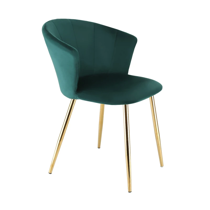 RayGar Dunel Accent Dining Chair with Petal Back Armchair With Golden Chrome Finish Metal Tube Legs (Green)