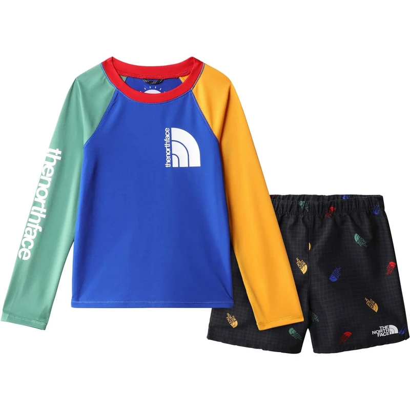 The North Face Unisex Kid's Amphibious T-Shirt, TNF Blue-TNF Black Tossed Logo Grid Print, 60