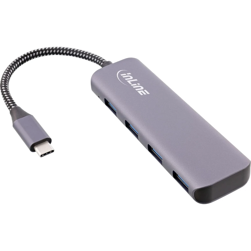 InLine® USB 3.2 Hub, USB Type-C to 4X USB A 10Gb/s, Metal Casing, Grey