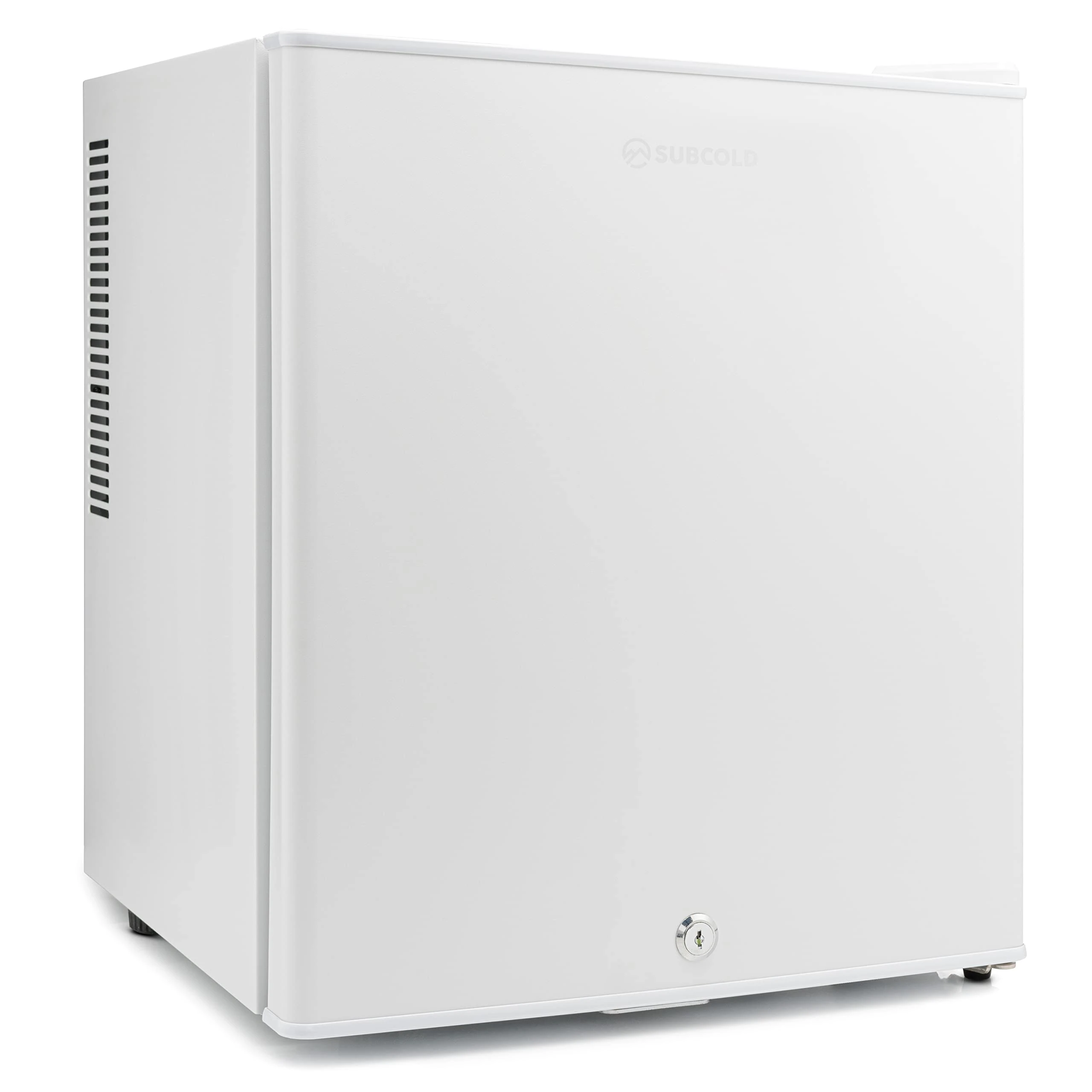Subcold Aire30 LED Mini Fridge | 30L Table Top Model | Quiet Frost Free Fridge for Bedrooms & Hotels | Lockable with Solid door & interior LED light (White) (Renewed)