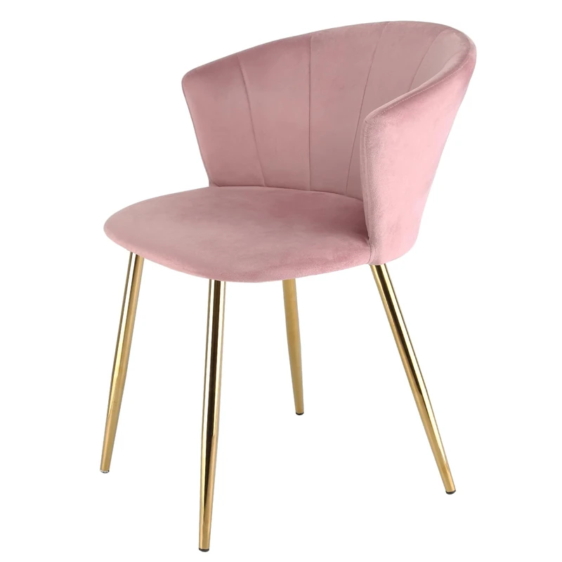 RayGar Dunel Accent Dining Chair with Petal Back Armchair With Golden Chrome Finish Metal Tube Legs (Pink)