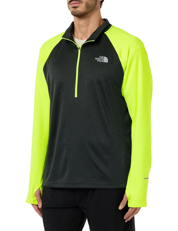 The North Face Men's 1/4 Zip Run T-Shirt, LED Yellow-Asphalt Grey, XXL
