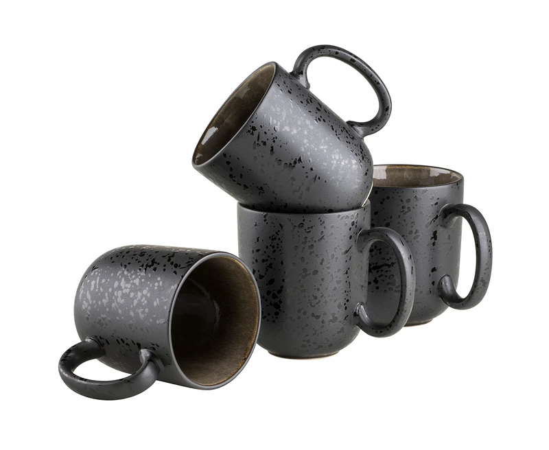 MÄSER Niara Series Modern Coffee Mugs Set of 4 with Exciting Vintage Glaze, Large Ceramic Coffee Mugs, Stoneware, Grey/Black, 465