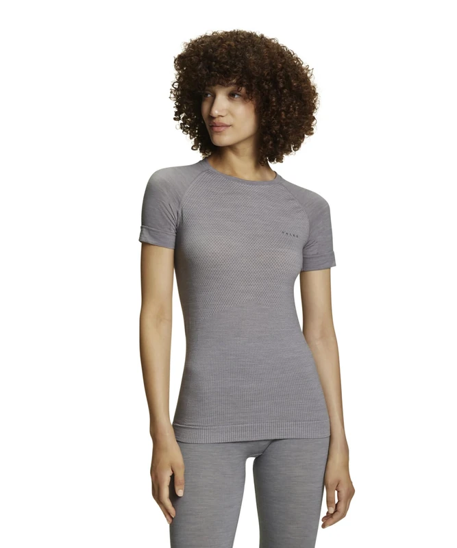 FALKE Women's Wool-Tech Light Round Neck W S/s Ts Functional Yarn Quick Dry 1 Piece Base Layer Top, Grey Grey-Heather 3757, M