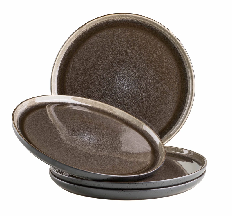 MÄSER Niara Series, Modern Dinner Plate Set for 4 People in Exciting Vintage Look, Large Flat Ceramic Dinner Plates, Stoneware, Grey/Black