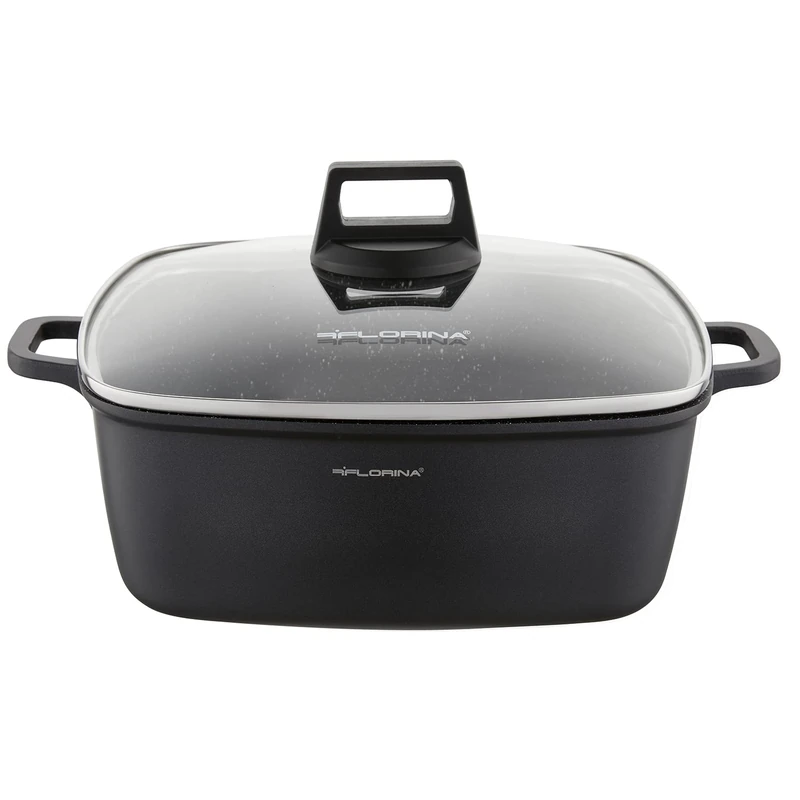 FLORINA Aluminium Pot (5.8 L) | D x W x H: 28 x 28 x 11 cm | Cooking Pot with Glass Lid - Non-Stick Coating | Induction Pot - Rectangular | Ideal for Induction Cookers, Gas Hobs and Electric Hobs