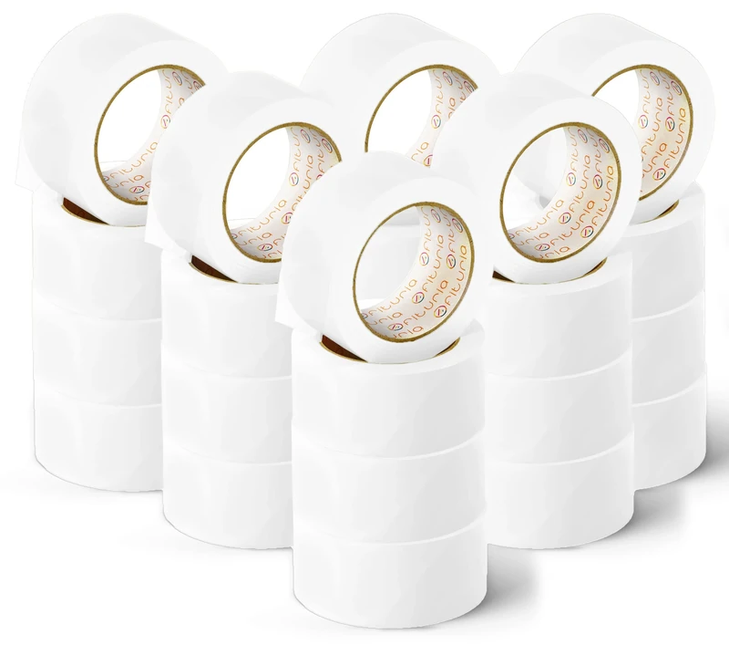 OFITURIA Adhesive Tape, White Colour, Adhesive Tape for Packing and Organising Your Boxes and Shipments, Seal in Various Bright Colours, 66 m x 48 mm (24 Units - White)
