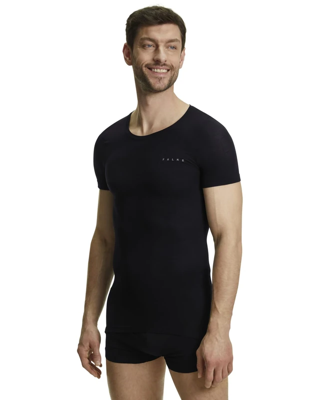 FALKE Men's Ultralight Cool Round Neck M S/s Ts Functional Yarn Quick Dry 1 Piece Base Layer Top, Black 3000, M