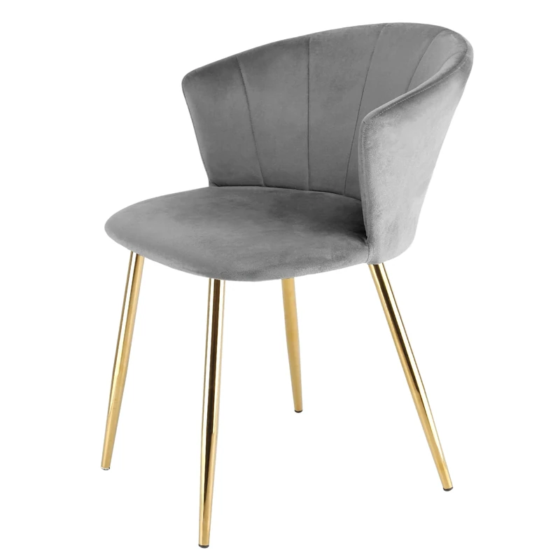 RayGar Dunel Accent Dining Chair with Petal Back Armchair With Golden Chrome Finish Metal Tube Legs (Grey)
