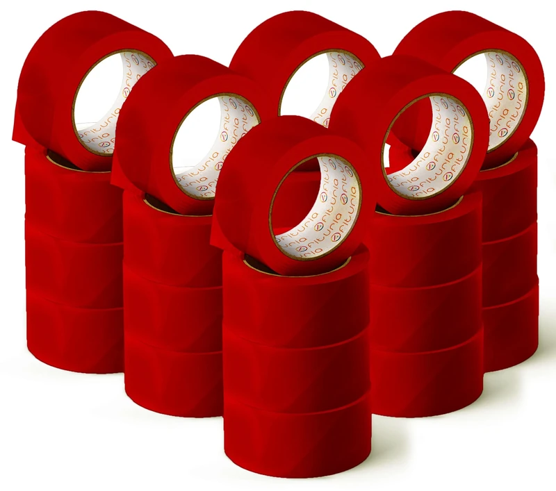 OFITURIA Red Adhesive Tape for Packing and Organising Your Boxes and Shipments Seal in Various Bright Colours 66m x 48mm (24 Units - Red)