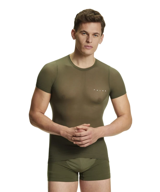 FALKE Men's Ultralight Cool Round Neck M S/s Ts Functional Yarn Quick Dry 1 Piece Base Layer Top, Green Herb 7754, M