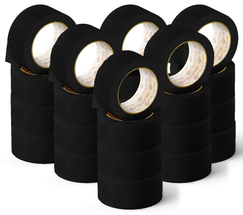 OFITURIA Black Adhesive Tape for Packing and Organising Your Boxes and Shipments, Seal in Various Bright Colours 66 m x 48 mm (24 Units - Black)